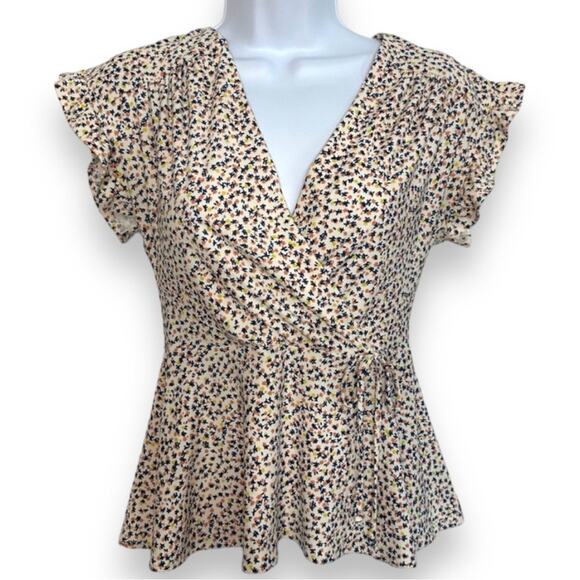 Monteau Floral Wrap Style Top, Size Small, EUC, Colorful, V-Neck - Picture 1 of 9